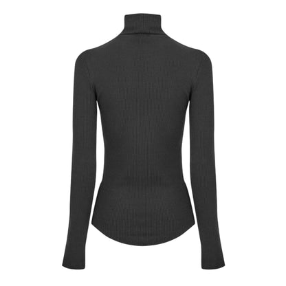 Black - Back - Tommy Hilfiger Womens-Ladies Roll Neck Slim Long-Sleeved Top