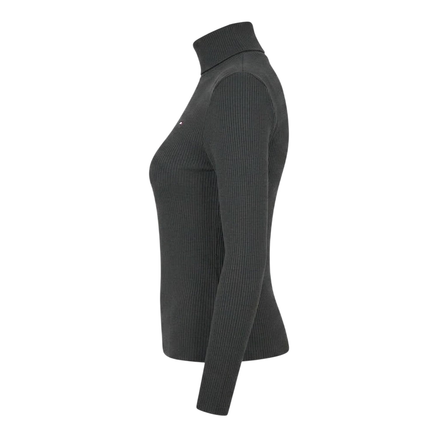 Black - Side - Tommy Hilfiger Womens-Ladies Roll Neck Slim Long-Sleeved Top