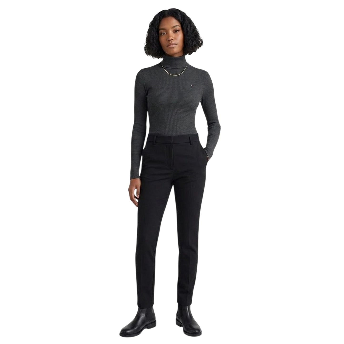 Black - Lifestyle - Tommy Hilfiger Womens-Ladies Roll Neck Slim Long-Sleeved Top
