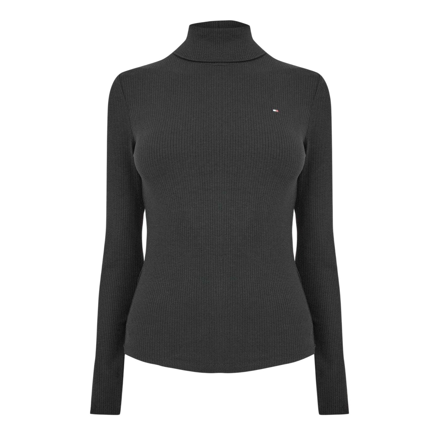 Black - Front - Tommy Hilfiger Womens-Ladies Roll Neck Slim Long-Sleeved Top
