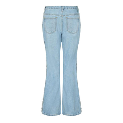 Blue - Back - I Saw It First Womens-Ladies Denim Frayed Edge Flared Jeans