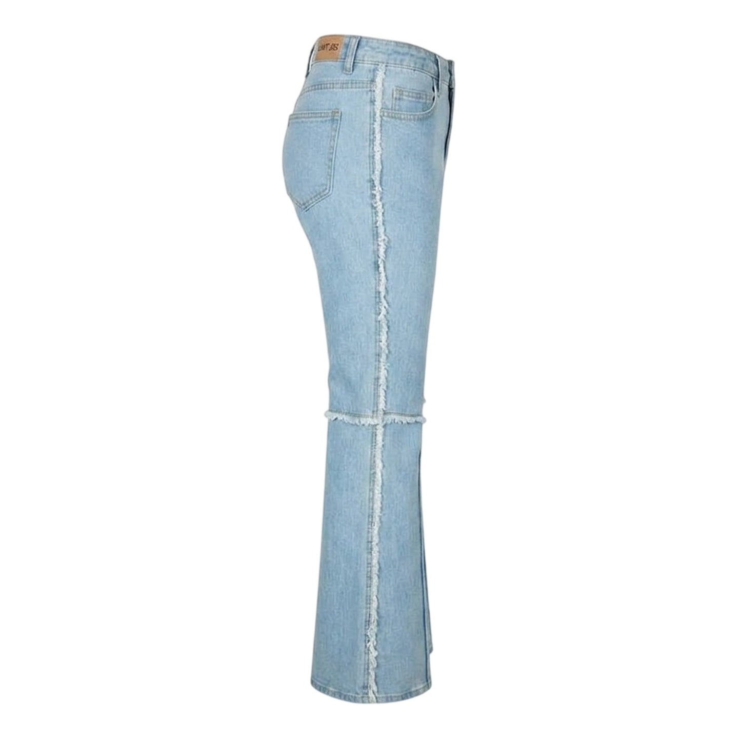 Blue - Side - I Saw It First Womens-Ladies Denim Frayed Edge Flared Jeans