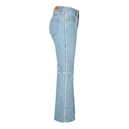 Blue - Side - I Saw It First Womens-Ladies Denim Frayed Edge Flared Jeans