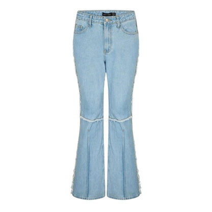 Blue - Front - I Saw It First Womens-Ladies Denim Frayed Edge Flared Jeans