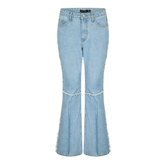Blue - Front - I Saw It First Womens-Ladies Denim Frayed Edge Flared Jeans