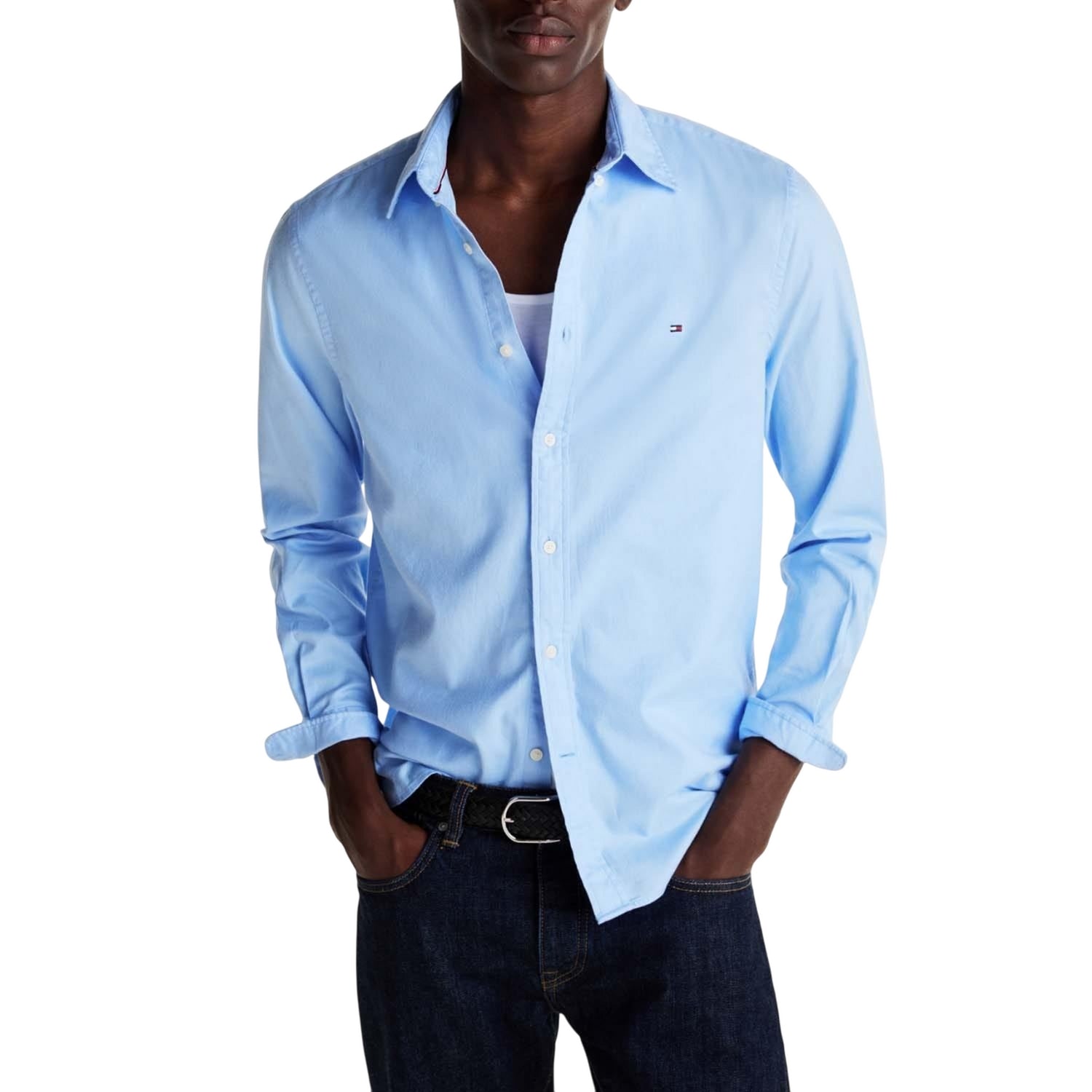 Vessel Blue - Side - Tommy Hilfiger Mens Embroidered Logo Regular Shirt