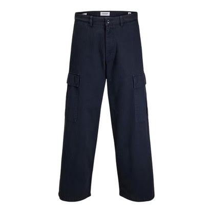 Dark Navy - Front - Jack And Jones Mens Owen Wide Leg Combat Trousers