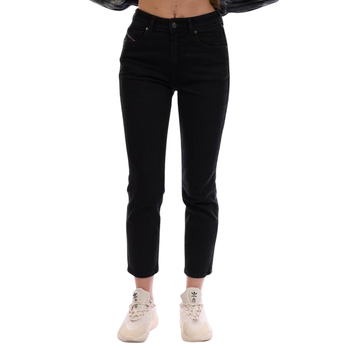 Black-Grey-Denim - Pack Shot - Diesel Womens-Ladies 5 Pockets Straight Leg Jeans