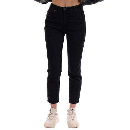 Black-Grey-Denim - Pack Shot - Diesel Womens-Ladies 5 Pockets Straight Leg Jeans