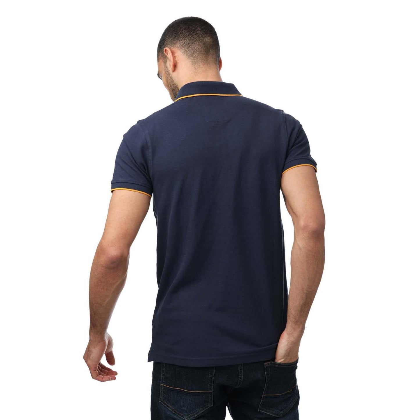 Navy - Back - Luke 1977 Mens Ricky Gold Detail Tipped Polo Shirt