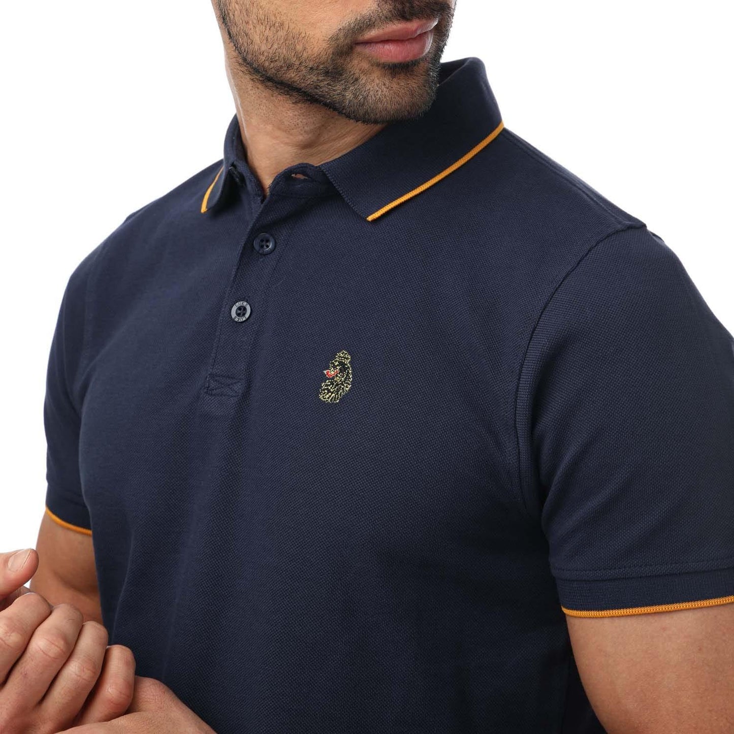 Navy - Side - Luke 1977 Mens Ricky Gold Detail Tipped Polo Shirt