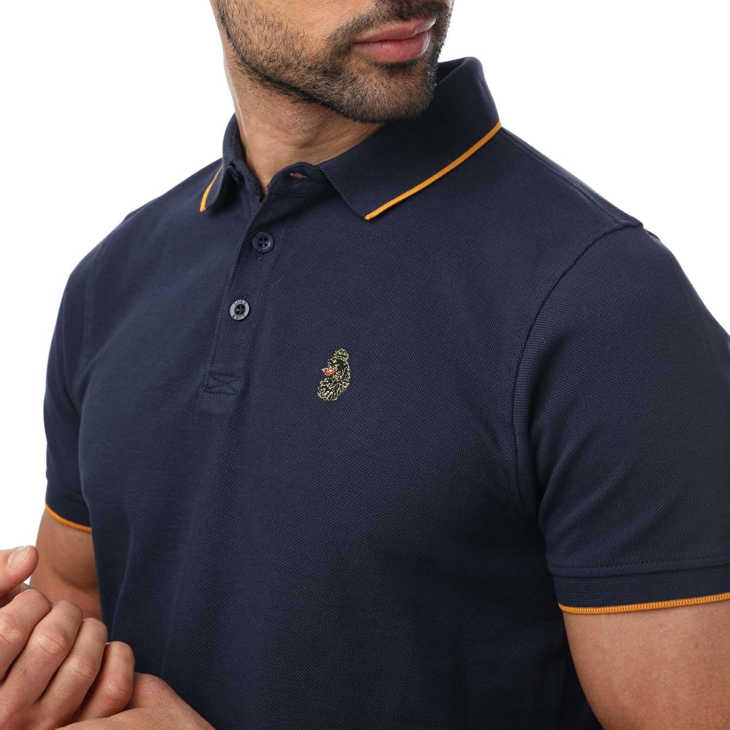 Navy - Side - Luke 1977 Mens Ricky Gold Detail Tipped Polo Shirt