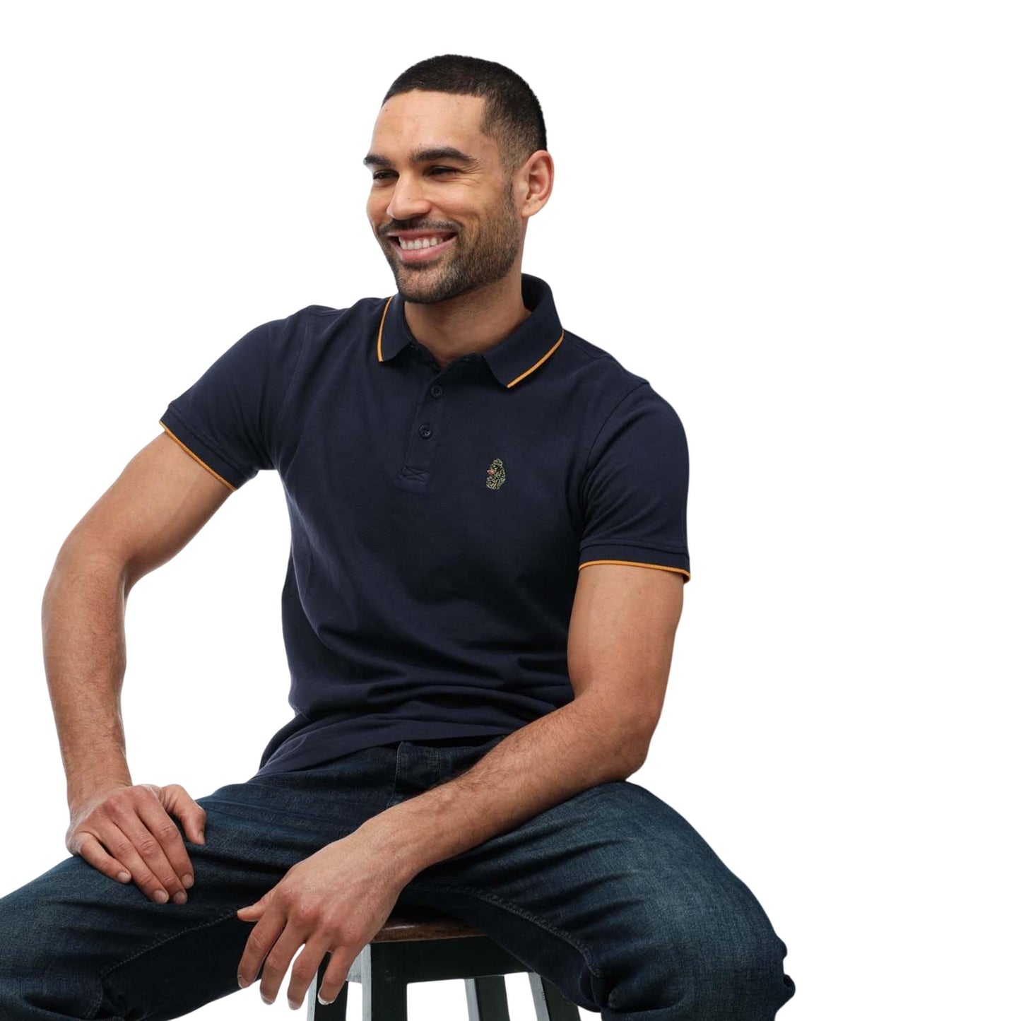 Navy - Lifestyle - Luke 1977 Mens Ricky Gold Detail Tipped Polo Shirt