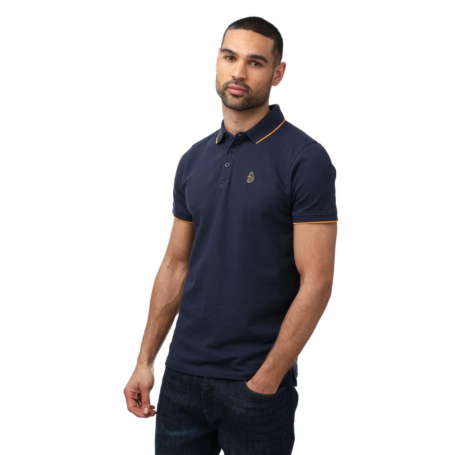 Navy - Front - Luke 1977 Mens Ricky Gold Detail Tipped Polo Shirt