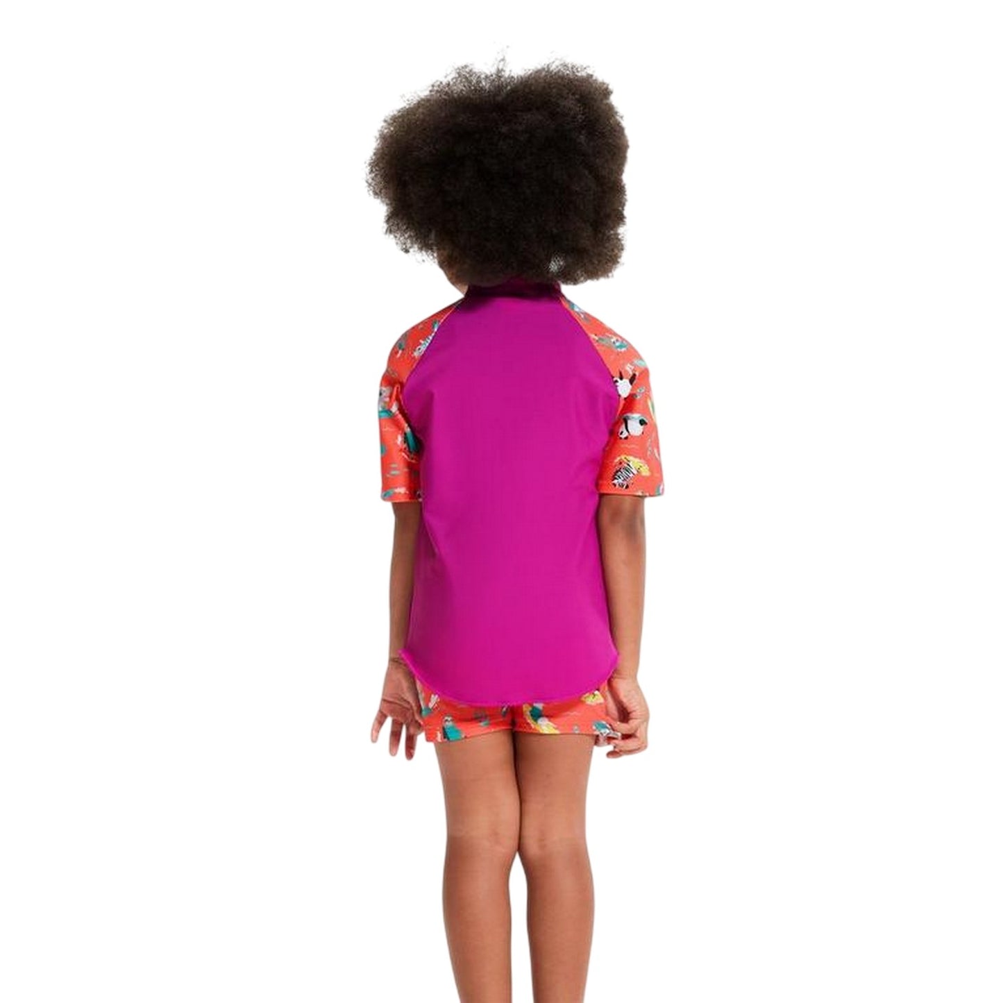 Purple-Pink - Back - Speedo Childrens-Kids Cat Endurance 10 Rash Guard Set