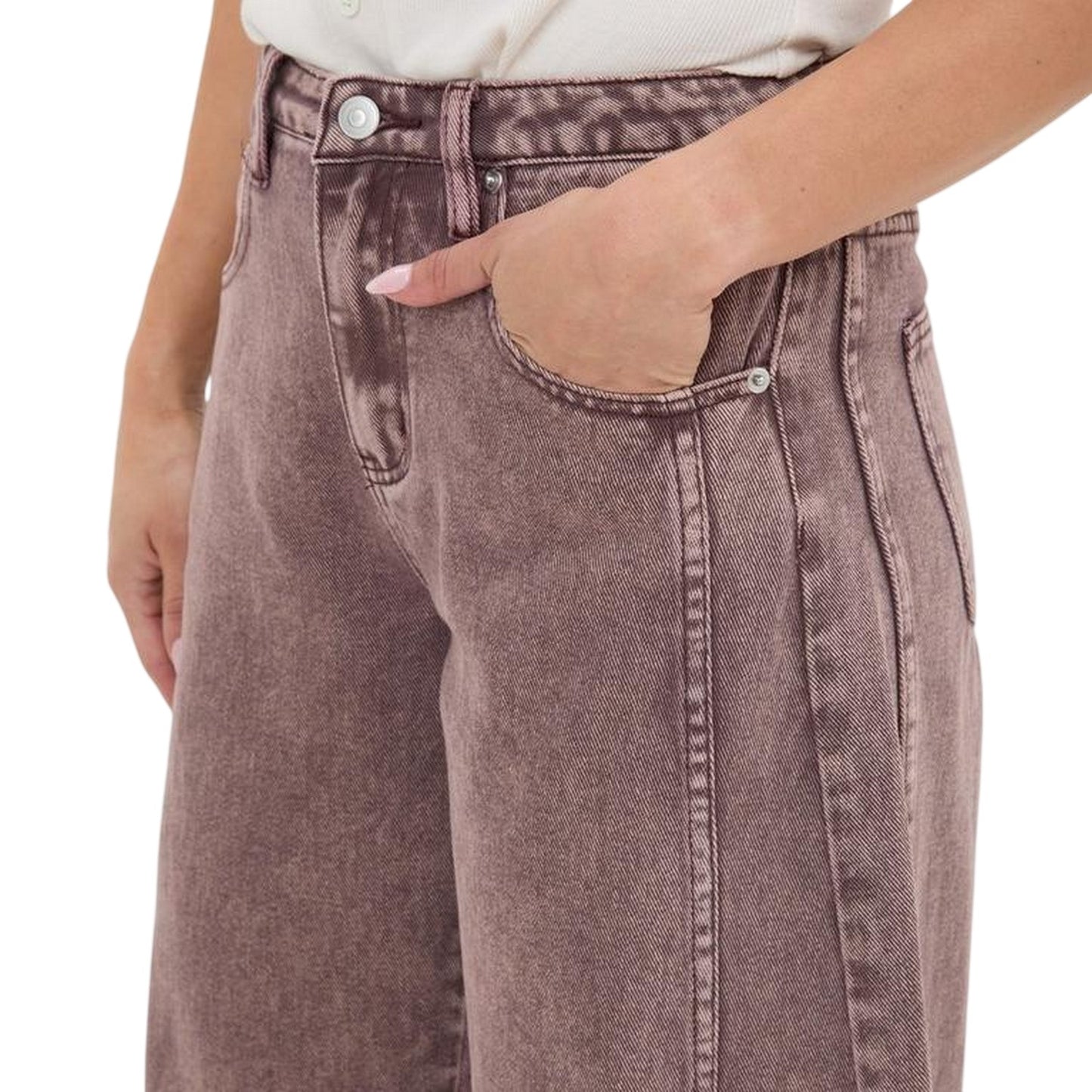Brown - Side - I Saw It First Womens-Ladies Barrel Barrel Jeans