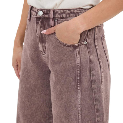 Brown - Side - I Saw It First Womens-Ladies Barrel Barrel Jeans
