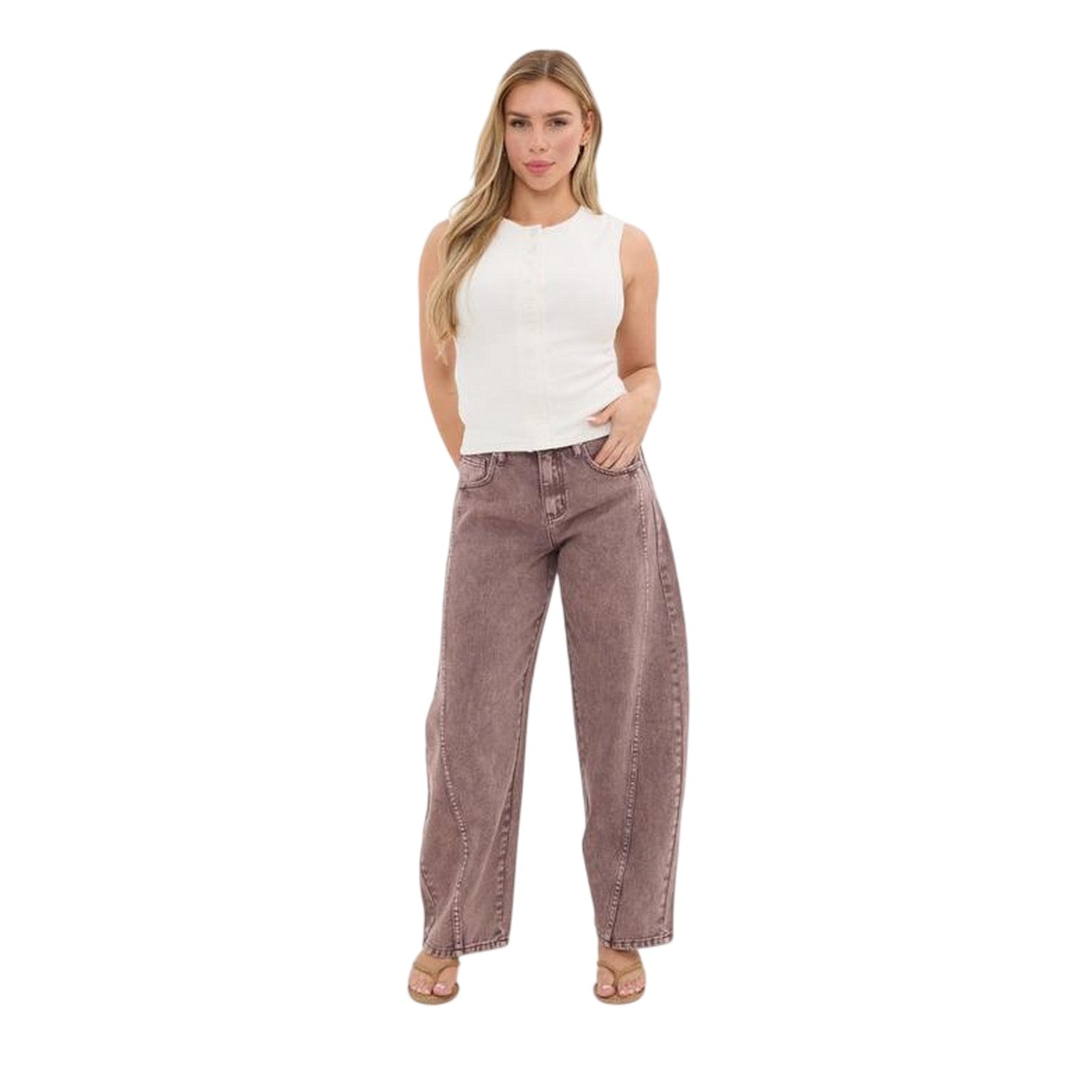 Brown - Lifestyle - I Saw It First Womens-Ladies Barrel Barrel Jeans