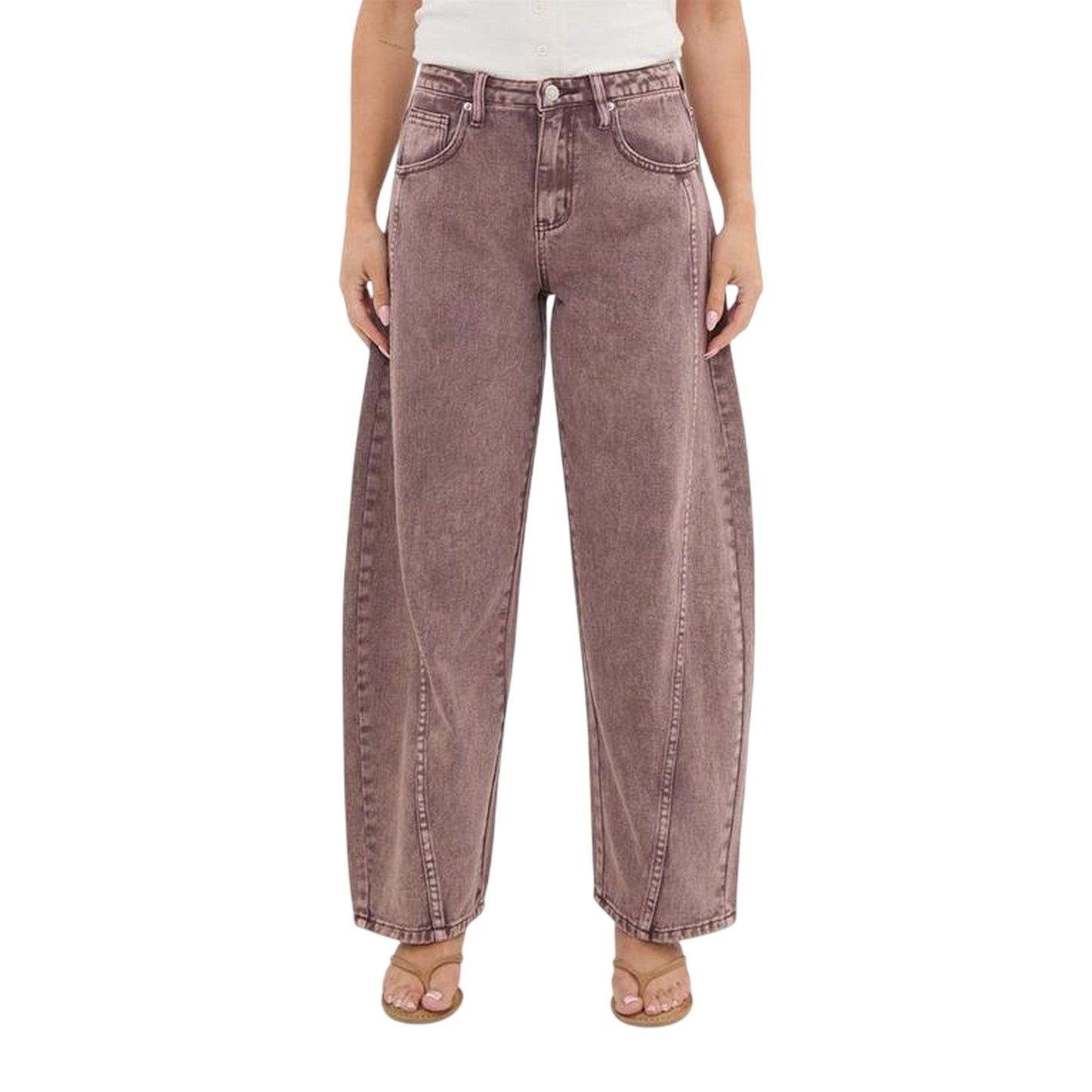 Brown - Front - I Saw It First Womens-Ladies Barrel Barrel Jeans