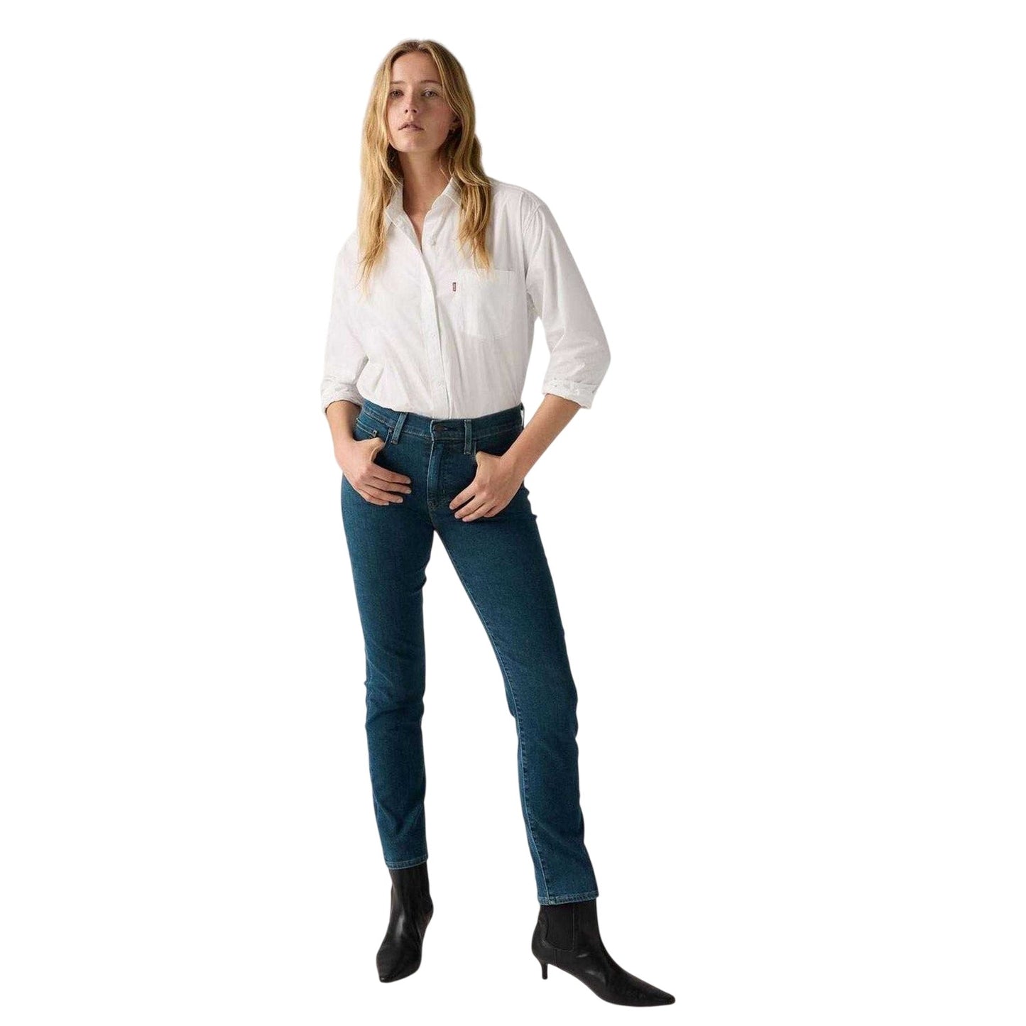 Blue - Pack Shot - Levis Womens-Ladies 724 High Rise Straight Jeans