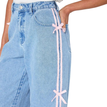 Camel - Side - I Saw It First Womens-Ladies Bow Jeans
