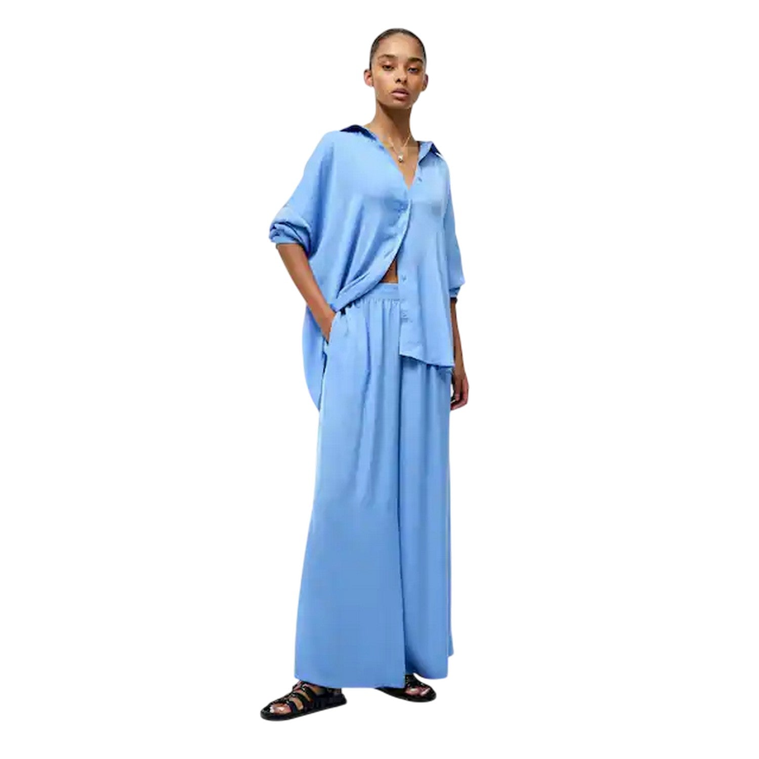 Cornflower Blue - Side - French Connection Womens-Ladies Damasco Wide Leg Culottes