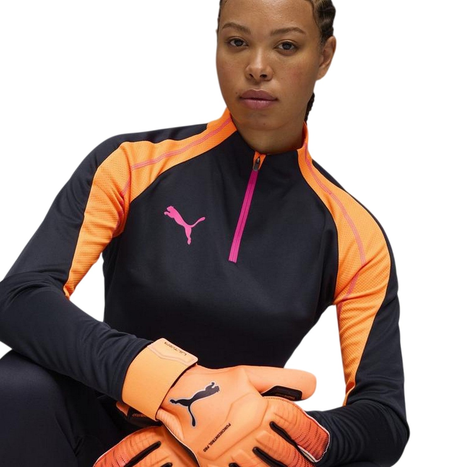 Navy-Orange - Side - Puma Womens-Ladies Training Base Layer Top