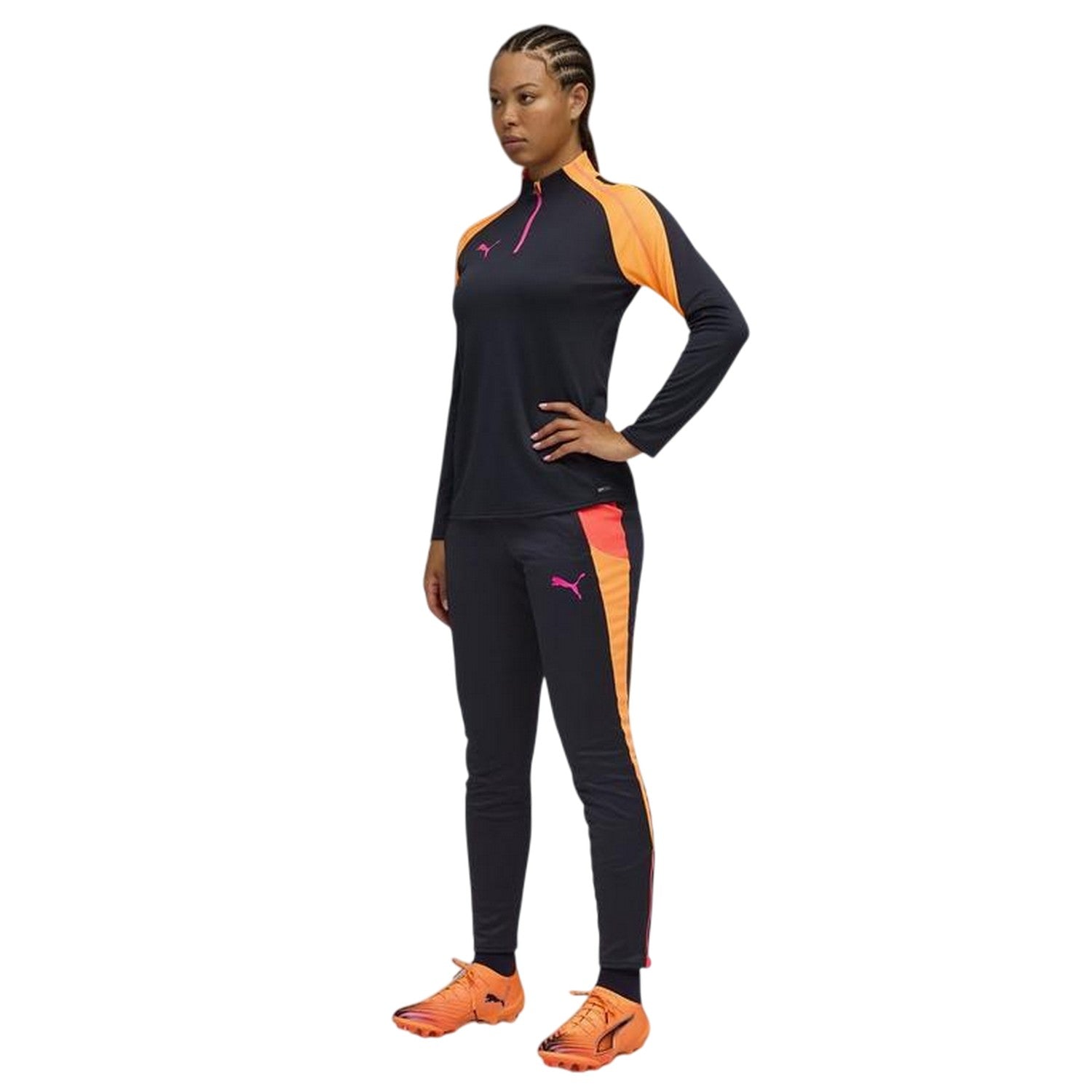 Navy-Orange - Pack Shot - Puma Womens-Ladies Training Base Layer Top