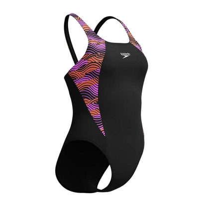 Black-Pink - Side - Speedo Womens-Ladies Splice One Piece Swimsuit