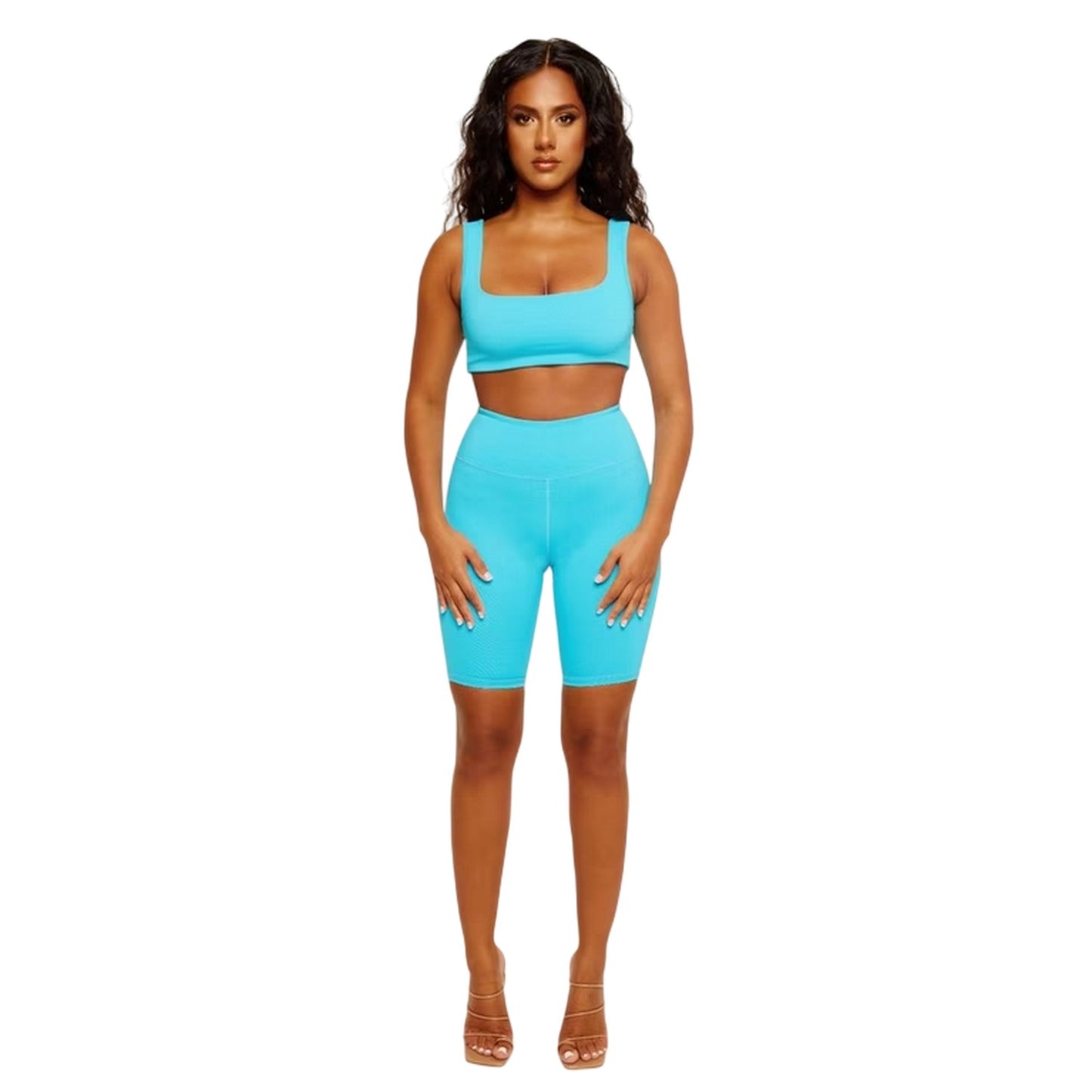 Turquoise - Lifestyle - Honeyz Womens-Ladies Elasticated Slim Cycling Shorts