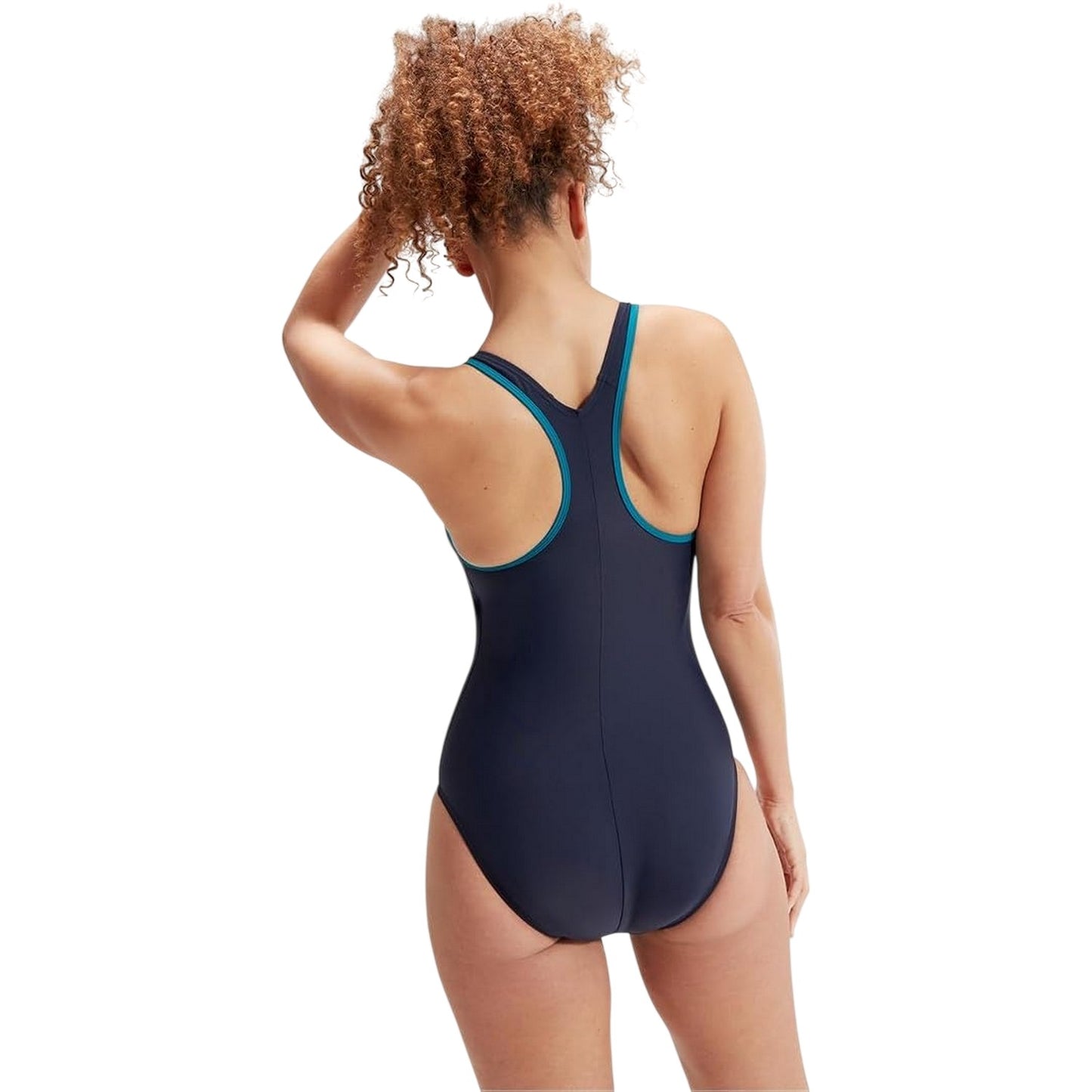 Black-Green - Back - Speedo Womens-Ladies Logo Racerback One Piece Swimsuit