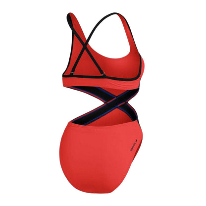 Red - Back - Speedo Womens-Ladies Cut Out One Piece Swimsuit
