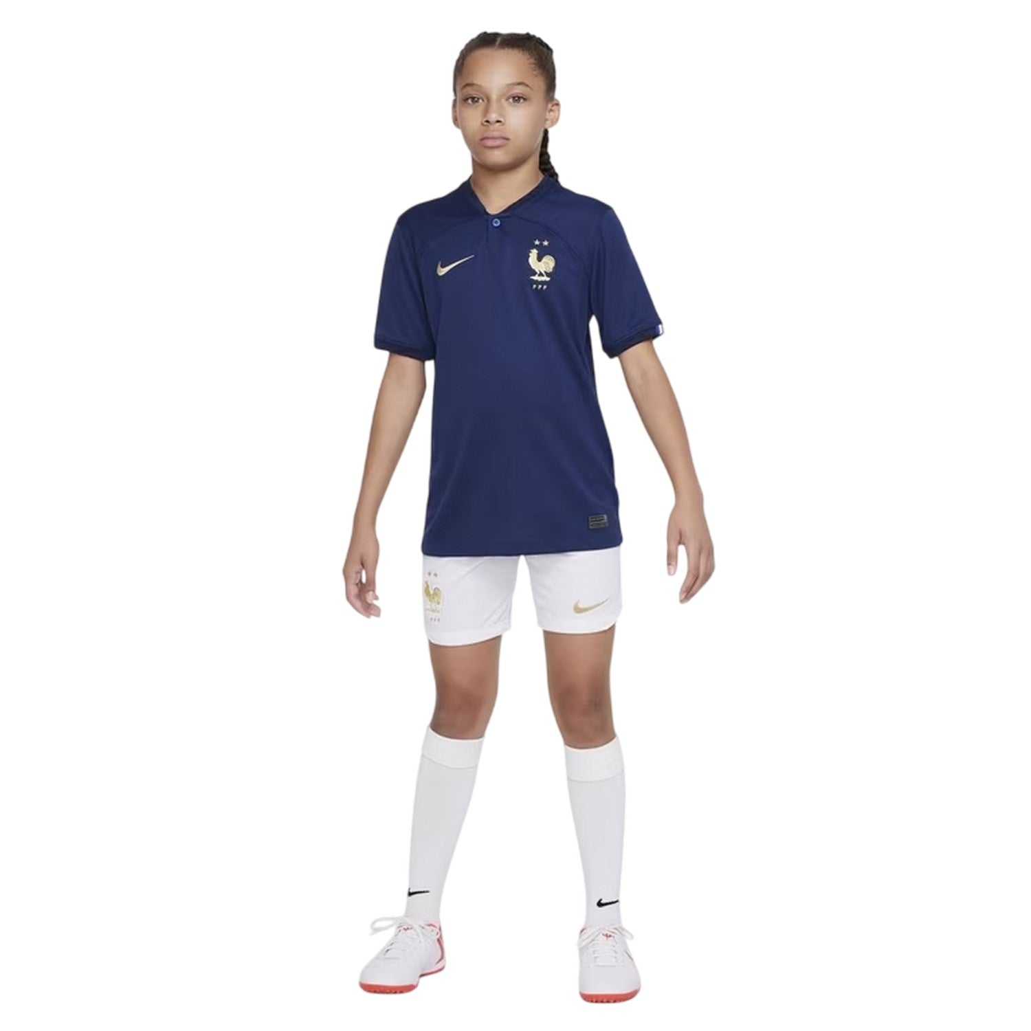White - Close up - Nike Childrens-Kids 2022-23 France Football Home Shorts