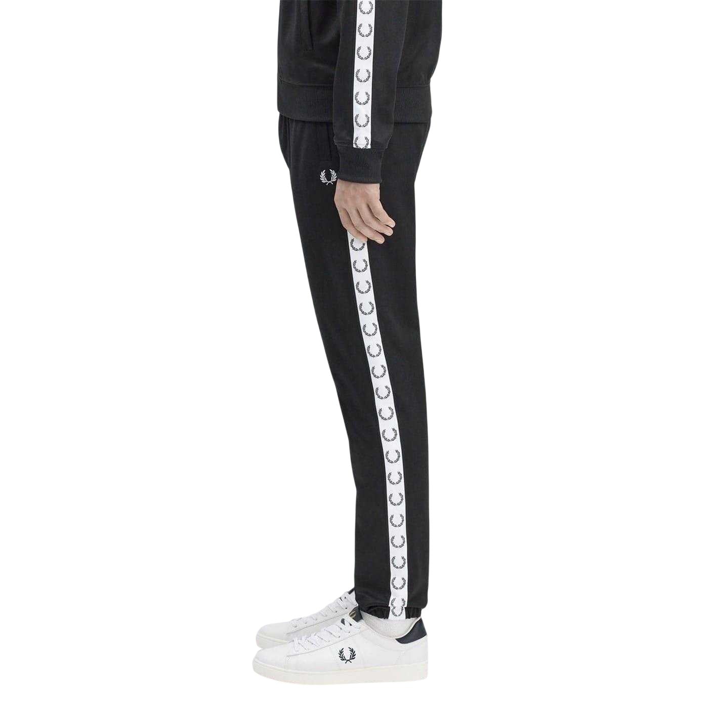 Black-White - Side - Fred Perry Mens Taped Jogging Bottoms