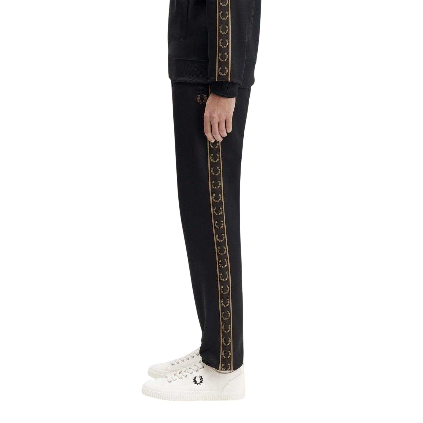 Black - Side - Fred Perry Mens Taped Jogging Bottoms