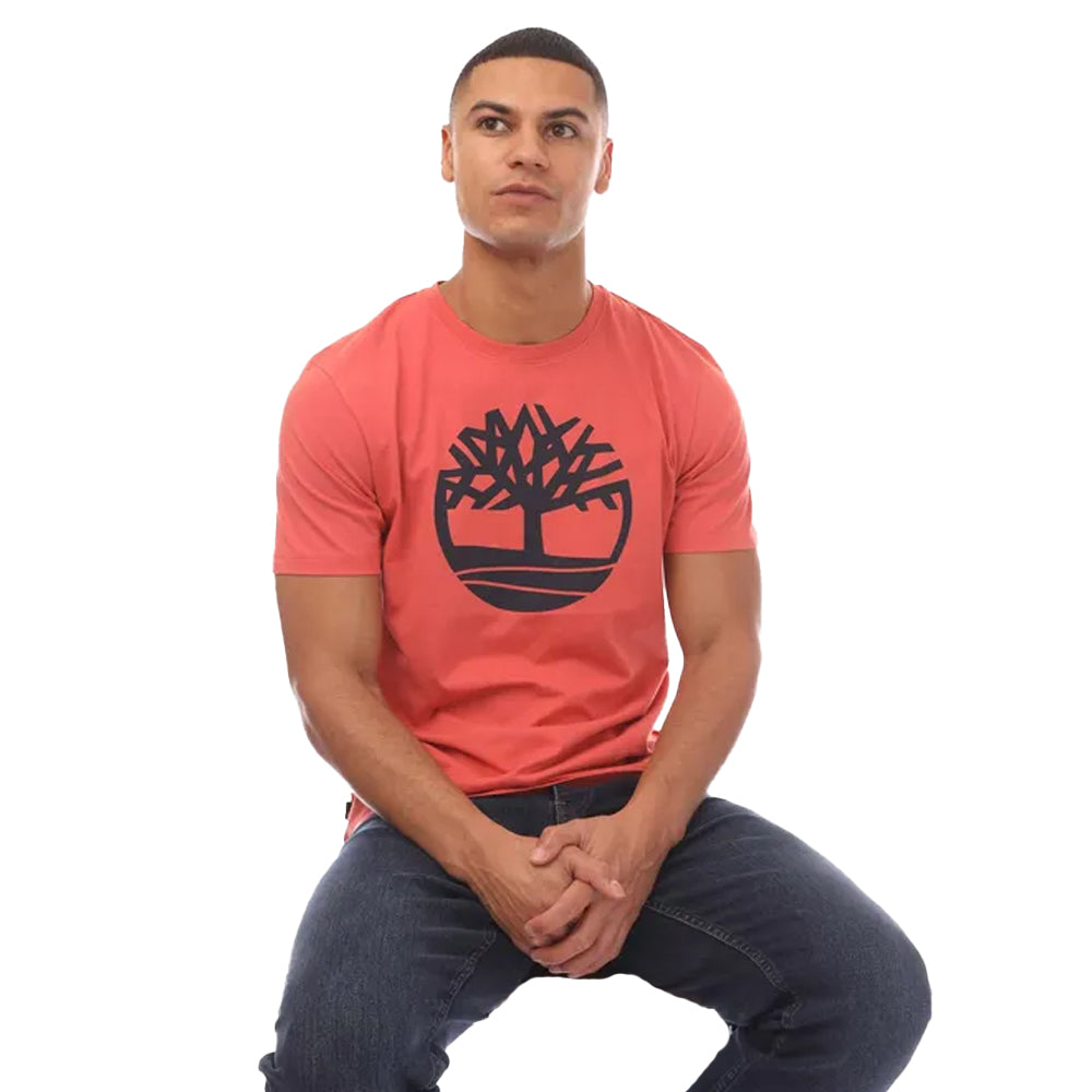 Coral - Side - Timberland Mens Kennebec River Tree Logo T-Shirt