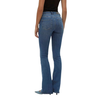 Mid Blue - Back - Vero Moda Womens-Ladies Li347 Denim Flared Jeans