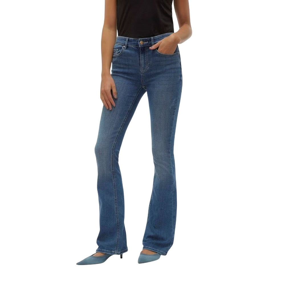 Mid Blue - Side - Vero Moda Womens-Ladies Li347 Denim Flared Jeans