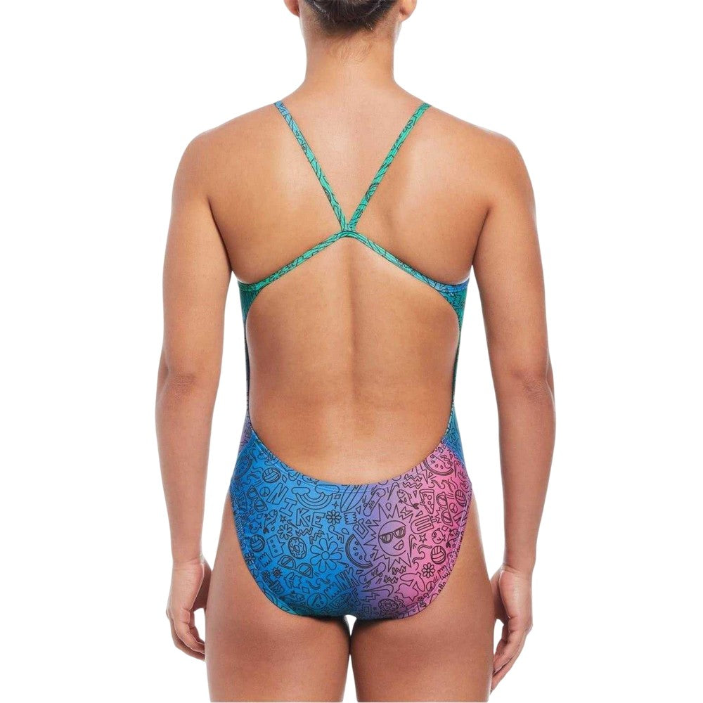 Multicoloured - Back - Nike Womens-Ladies Swim Hydra Cut Out One Piece Swimsuit