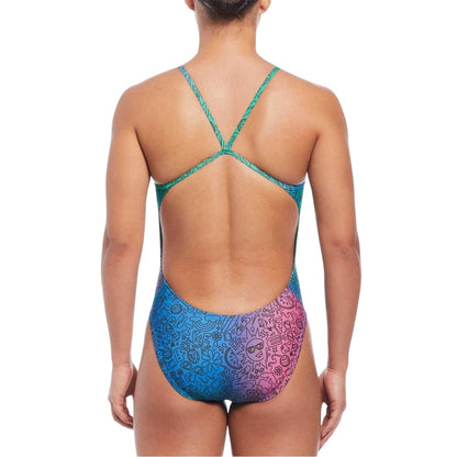 Multicoloured - Back - Nike Womens-Ladies Swim Hydra Cut Out One Piece Swimsuit
