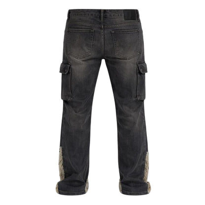 Black Wash - Back - Firetrap Mens Denim Slim Cargo Jeans
