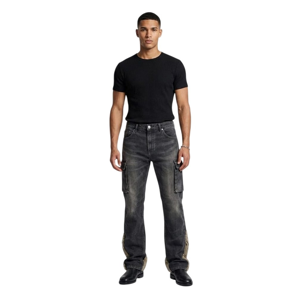 Black Wash - Side - Firetrap Mens Denim Slim Cargo Jeans