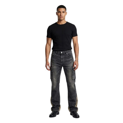 Black Wash - Side - Firetrap Mens Denim Slim Cargo Jeans