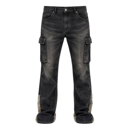 Black Wash - Front - Firetrap Mens Denim Slim Cargo Jeans