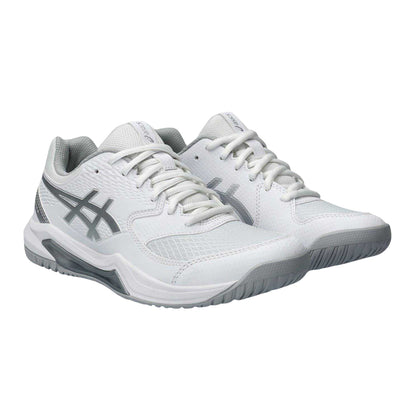White-Silver - Side - Asics Womens-Ladies Gel Dedicate 8 Tennis Shoes
