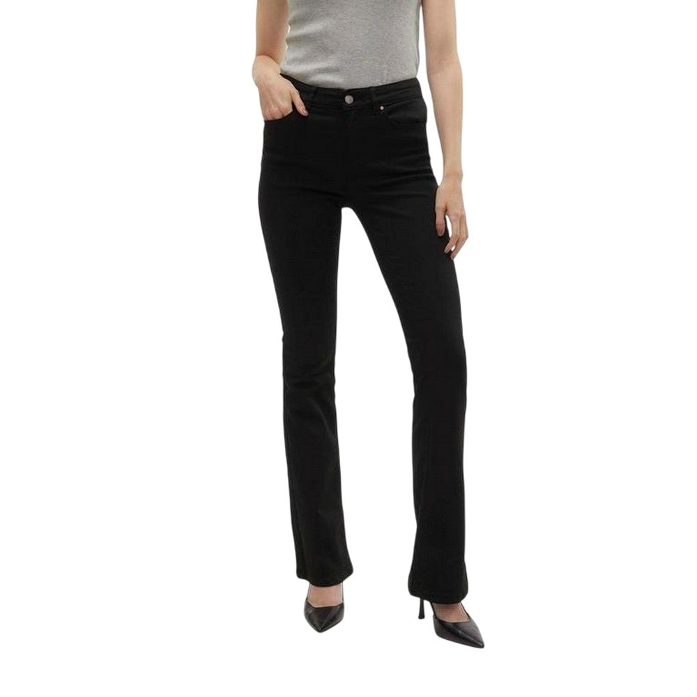 Black - Side - Vero Moda Womens-Ladies LI140 Denim Flared Jeans