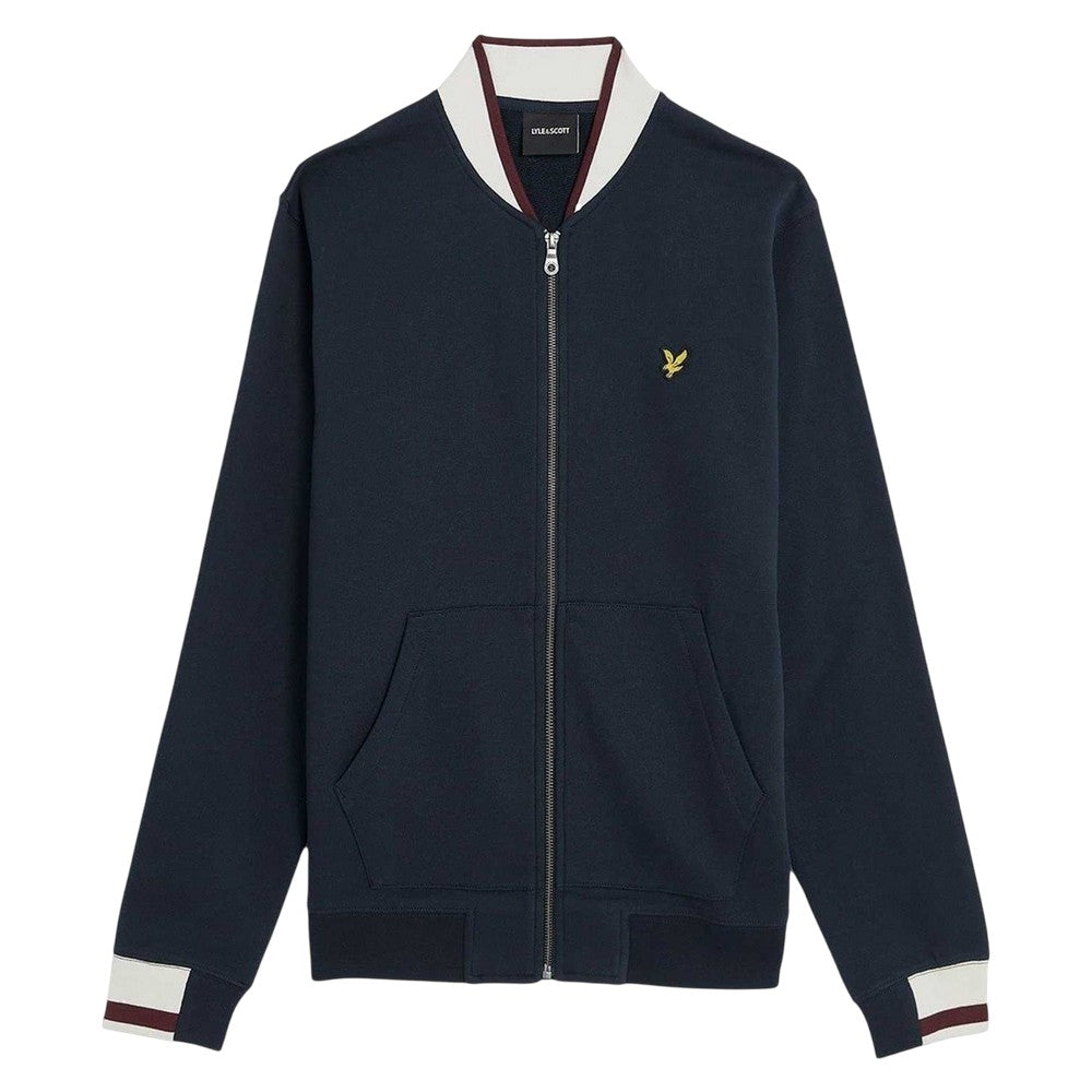 Dark Navy - Front - Lyle & Scott Mens Embroidered Logo Ribbed Cuff Bomber Jacket
