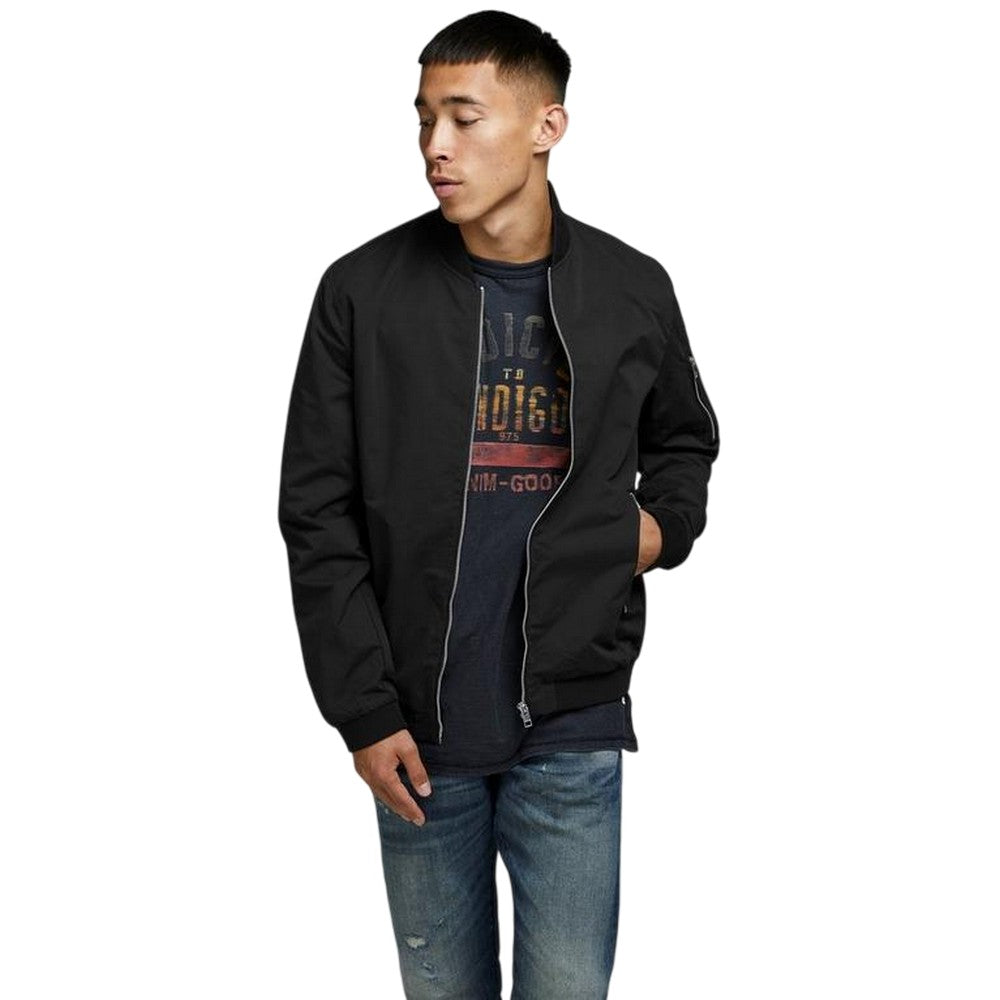 Black - Side - Jack And Jones Mens Water Resistant Long-Sleeved Bomber Jacket