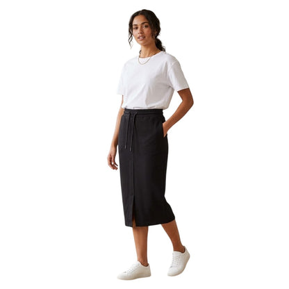 Black-White - Side - Off White Womens-Ladies Textured Fleece Midi Skirt
