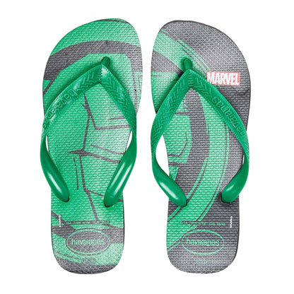 Green - Side - Hulk Childrens-Kids Hulk Rubber Flip Flops